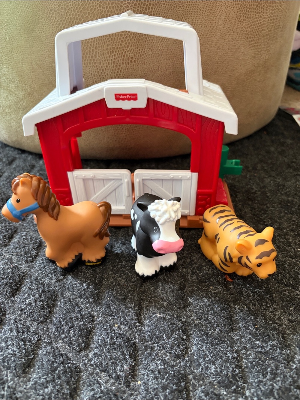 Fisher-Price Little People Barn with Brown Horse, Black Cow, and Orange Tiger